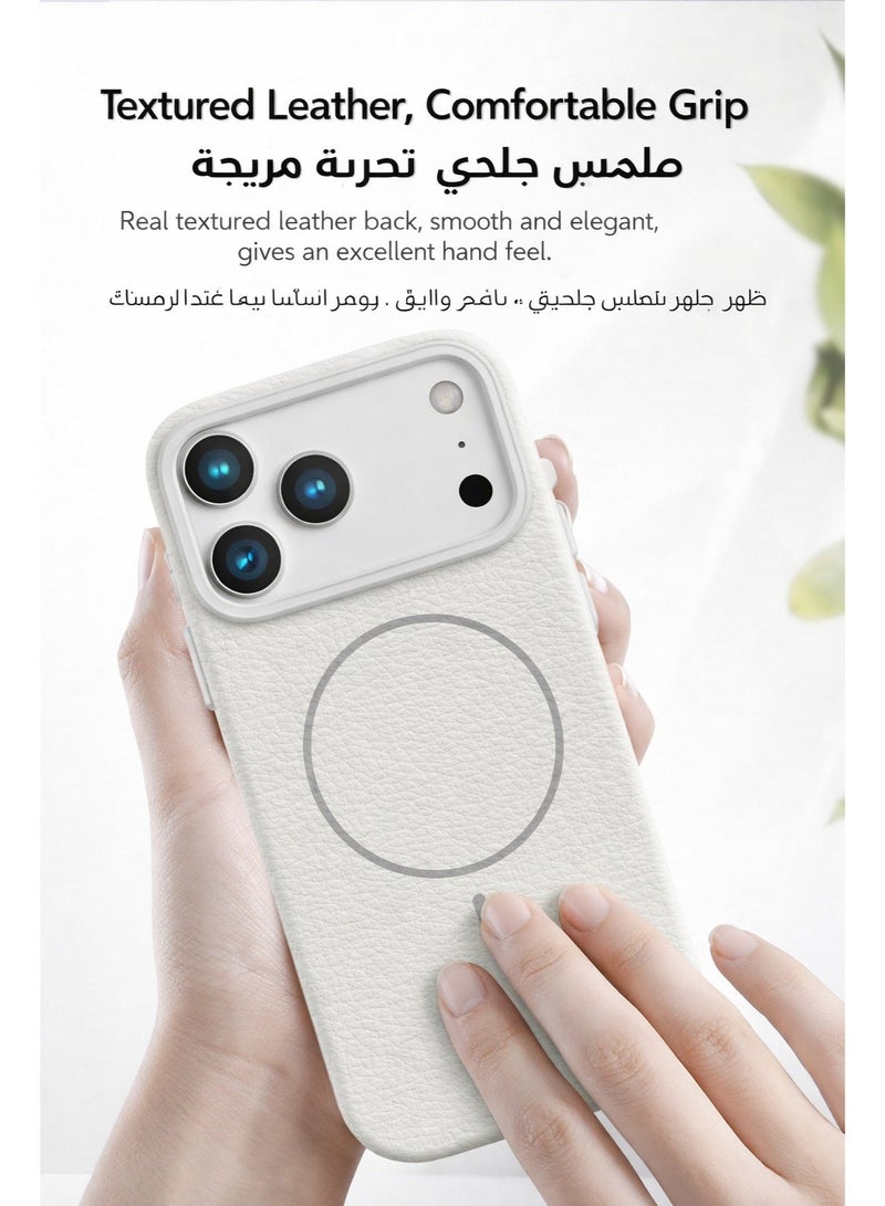 جراب iPhone 17 Pro Max (أبيض جبل الثلج) | غطاء خلفي للهاتف بنسيج جلد الليتشي، حماية كاملة للجهاز، فائق النحافة ومقاوم للصدمات | مقاوم للخدوش وبصمات الأصابع | بطانة ناعمة من الألياف الدقيقة - Image 5